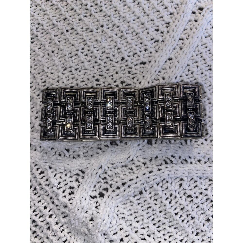 Lia Sophia Kiam Deco Stretch Bracelet Rhinestone Silver Tone
